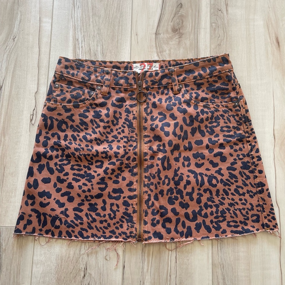 Free People Leopard Print Denim Skirt | Sz 4